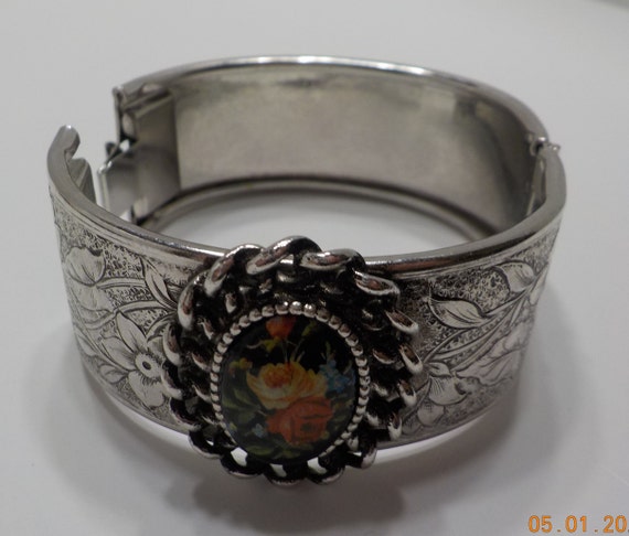 Vintage Emmons Hinged Cuff Bracelet (8138) Caboch… - image 3