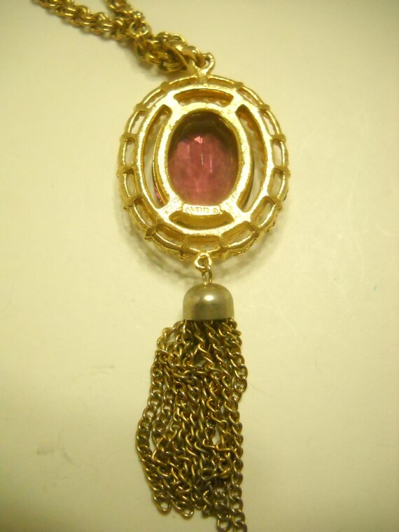 ヴィンテージAVONアメジスト色ガラス パール　ネックレス Gorgeous Vintage Avon Amethyst & Faux Pearl Pendant Necklace
