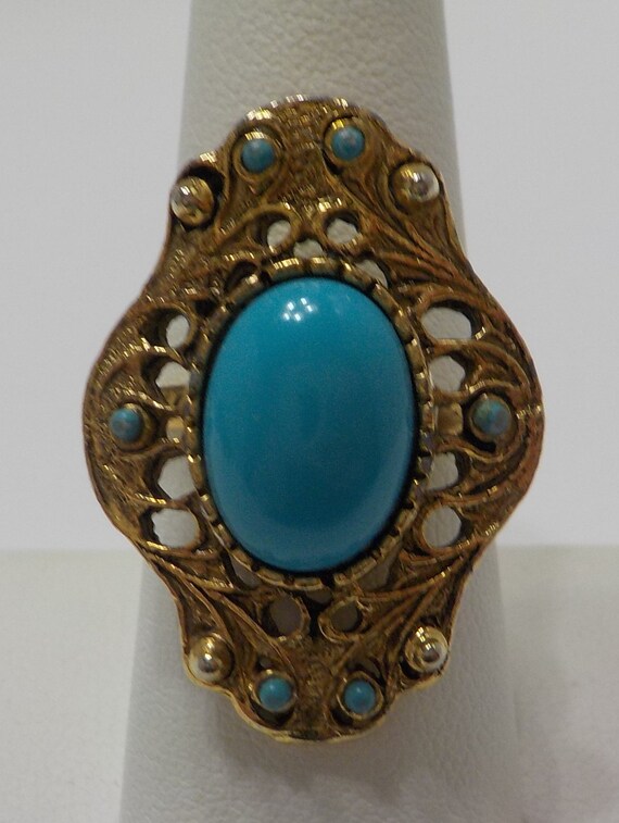 Vintage Vogue Ring (7475) Faux Turquoise---Adjust… - image 2