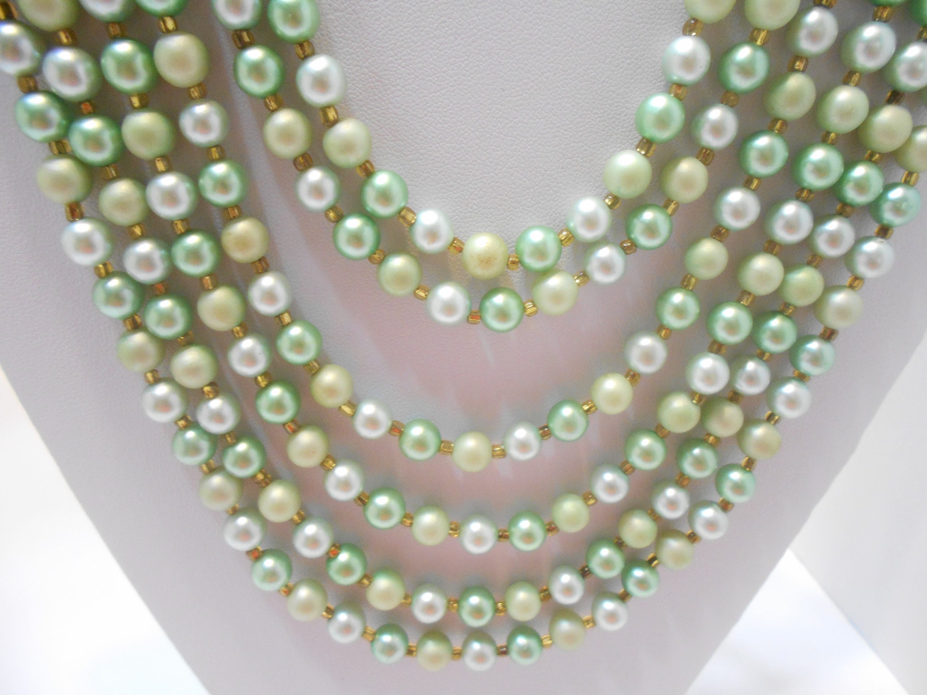 Gorgeous Vintage Six Strands Faux Pearl Necklace (0161