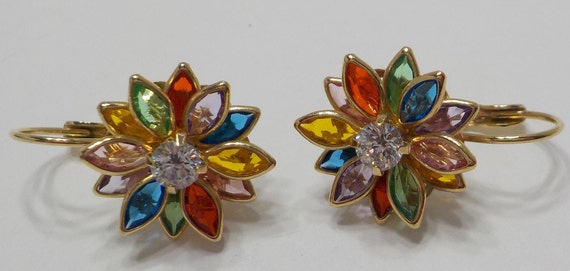 Vintage Multi Colored Crystal Earrings (7992) Cry… - image 4