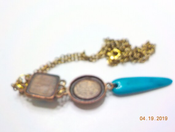 Vintage Faux Turquoise Pendant Necklace (329) - image 8
