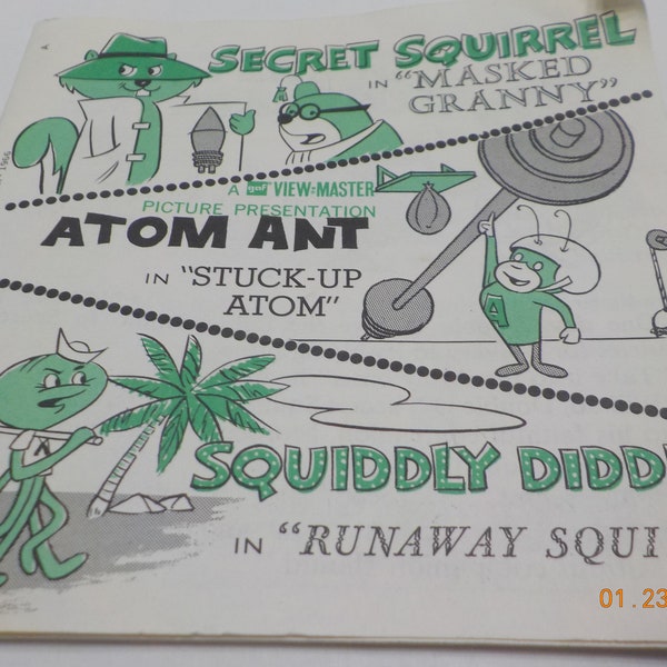Vintage 1953 Three Fairy Tales (33) Secret Squirrel, Atom Ant, and Squiddly Diddly--Three View Master Reels--Hanna-Barbera Productions