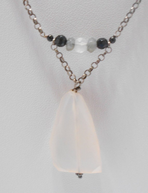 Vintage Faceted Pale Pink Quartz Pendant Necklace… - image 3