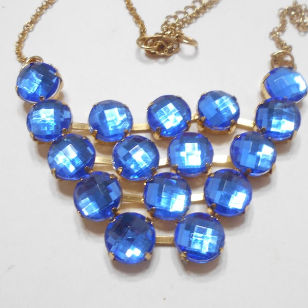 Vintage Blue Rhinestone Bib Necklace (5817) 16" Chain