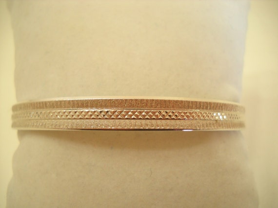 Vintage Monet Silver Tone Etched Bangle Bracelet … - image 1