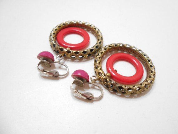 Vintage Double Dangle Clip Earrings (2227) - image 3