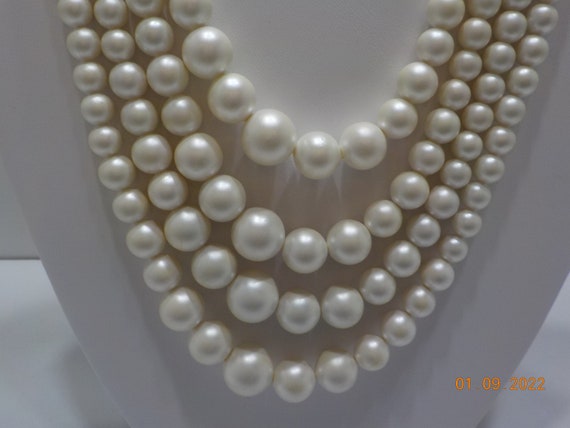 Vintage Four Strands Faux Pearl Choker Necklace (… - image 1