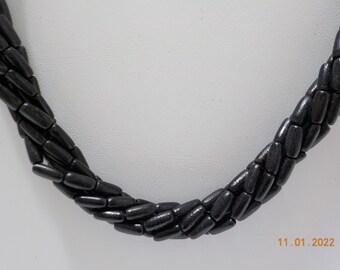 Vintage 18" Black Beaded Twisted Necklace (5955) G. Silver