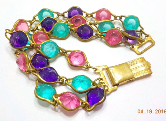 ブレスレット [Retro finger] stone bracelet (3types) Vintage Multi-colored Triple Strands Bracelet (103) Faceted