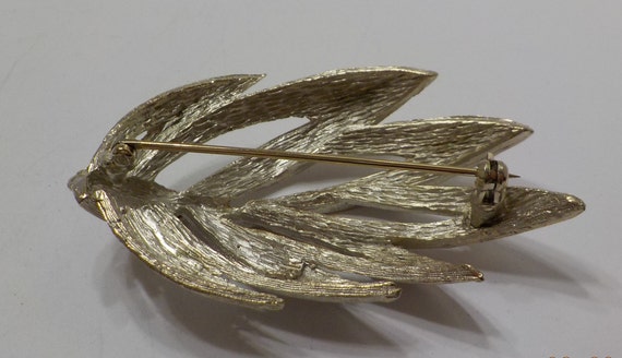 Vintage BSK Brushed Silver Tone Metal Leaf Brooch… - image 3