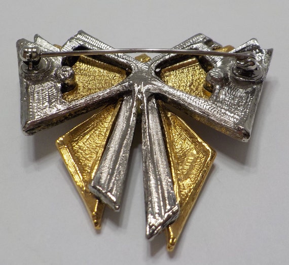 Vintage 3-D Bow Brooch (8009) Gold Tone & Silver … - image 3