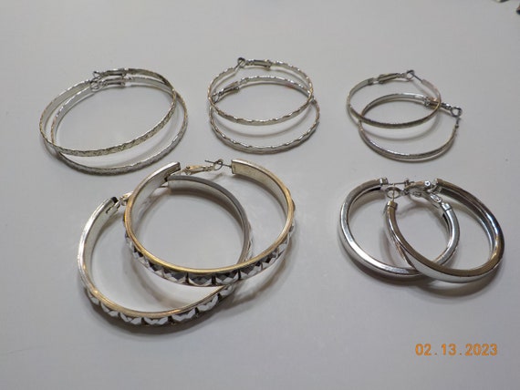 Vintage Lot Five Pairs Pierced Hoop Earrings (798… - image 1
