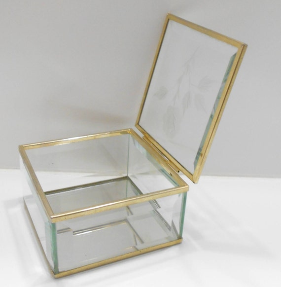 Vintage Mirrored, Hinged Brass & Tinted Very Pale… - image 3