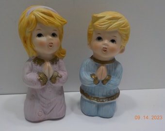 Vintage Homco Praying Little Girl & Boy Figurines (16-A) Home Interiors #5211