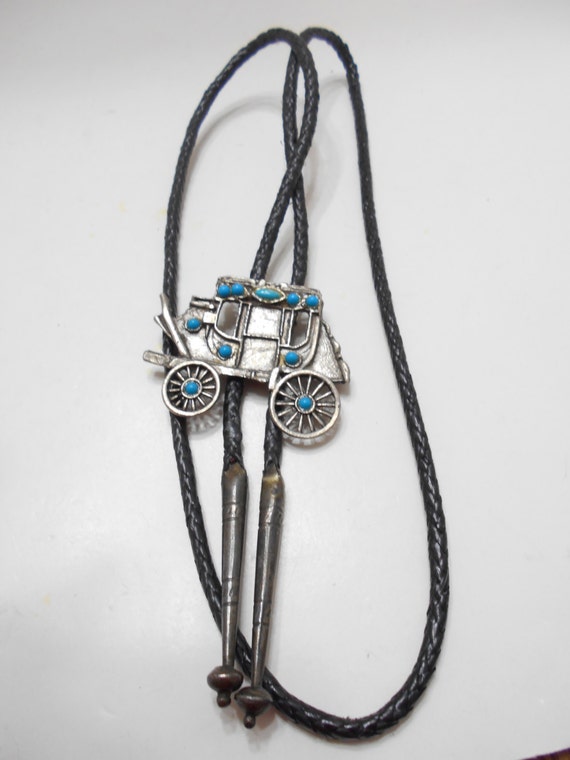 Vintage Faux Turquoise Bolo (4085) Stagecoach - image 3