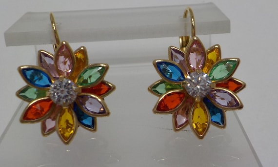 Vintage Multi Colored Crystal Earrings (7992) Cry… - image 2