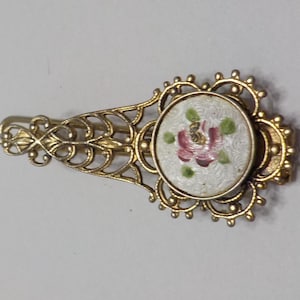 Vintage Guilloche Barrette (1007) Red Rose