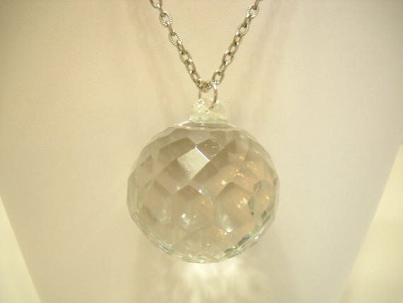 Vintage Faceted Crystal Disco Ball Pendant Necklace 7275 - Faceted Crystal Pendant