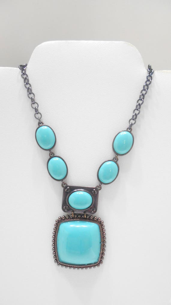 Vintage Liz Claiborne 19" Faux Turquoise Necklace… - image 1