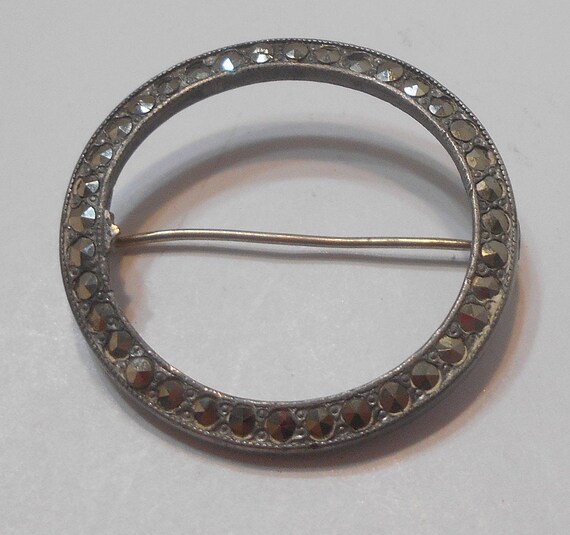 Vintage Silver Tone Marcasite Circle Brooch (216)… - image 3