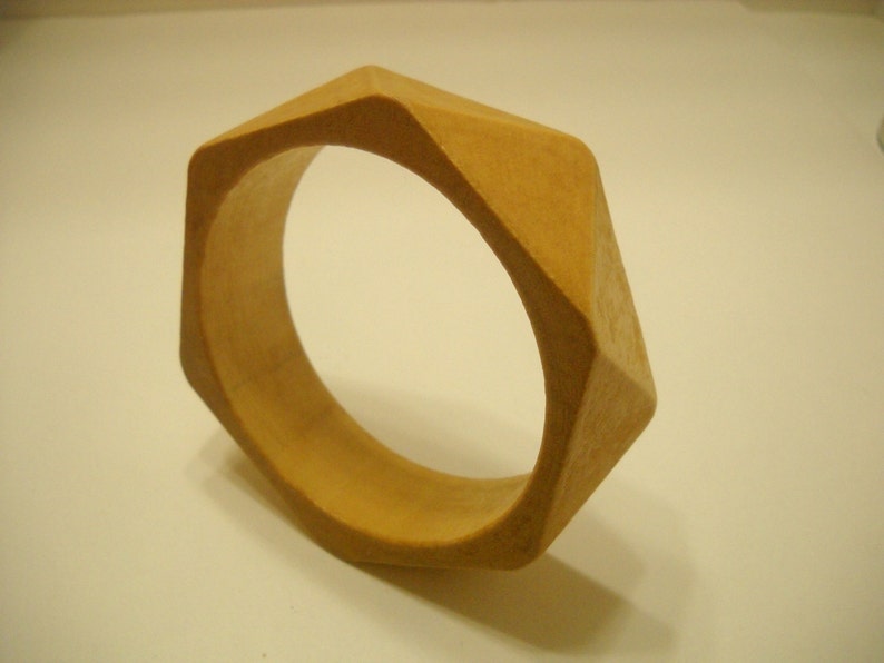 Vintage Wooden Faceted Bangle Bracelet 1977 image 2