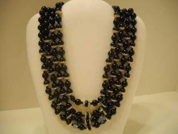 Gorgeous Four-Strand Black Beaded Necklace (2935)… - image 2