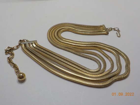 Vintage Gold Tone Five Strands Flalt Chain Choker… - image 4