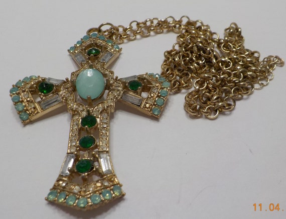 Vintage Rhinestone Cross Pendant Necklace (4809) … - image 3