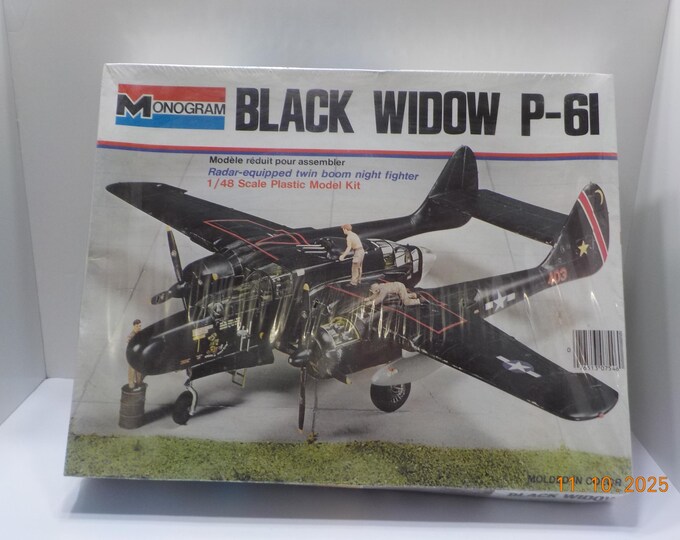 Vintage 1974 Monogram Black Widow P 61 unassembled Plastic Model Kit vintage-1974-monogram-black-widow-p-61-unassembled-plastic-model-kit