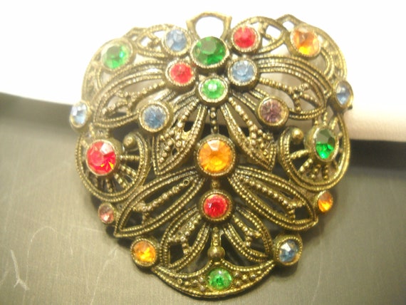 Vintage Art Deco, Colored Rhinestones Scarf Clip … - image 2