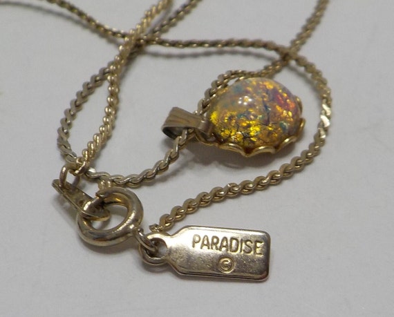 Vintage Paradise Faux Opal Pendant Necklace (3898) - image 5