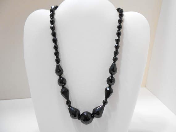 Vintage 15" Black Plastic Beaded Choker Necklace … - image 1