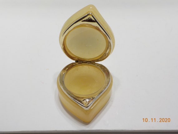 Vintage Genuine Alabaster Hand Carved Hinged Jewellery Box