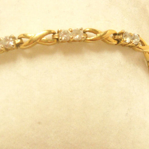 Vintage Roman Gold Tone & Rhinestone Tennis Bracelet (2645) Pretty!