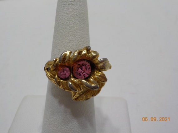 Vintage Pink Rhinestones Ring (9035) Adjustable B… - image 1