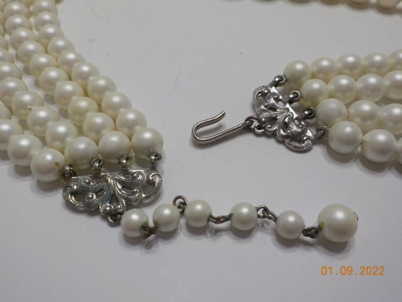 Vintage Four Strands Faux Pearl Choker Necklace (… - image 4