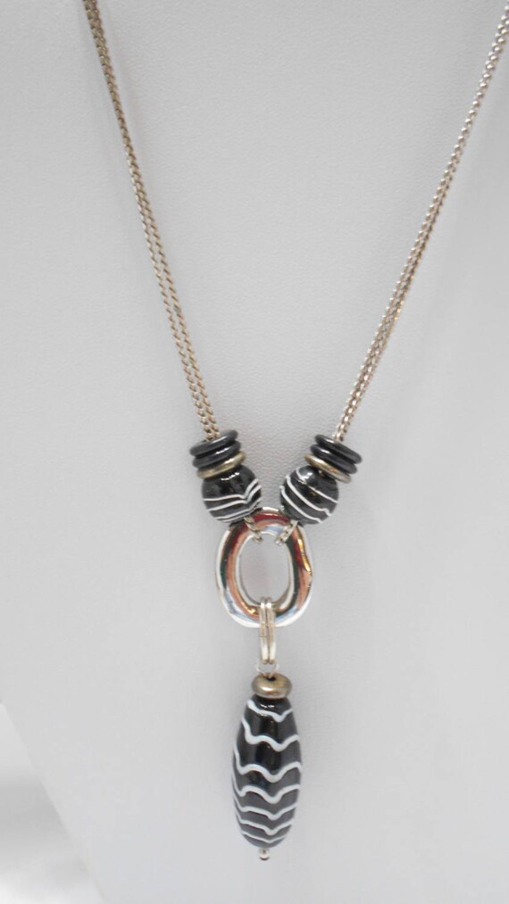 Vintage Black Glass Dangling Pendant Necklace (50… - image 1