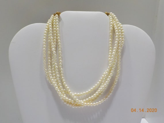 Vintage Five Strand Tiny Faux Pearls Choker Neckl… - image 1