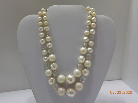 Vintage Faux Pearls & Crystal Choker Necklace (62… - image 2