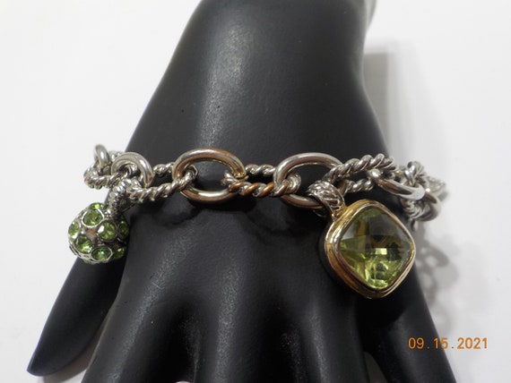 Vintage Silver Tone & Lime Green Charm Bracelet (… - image 2