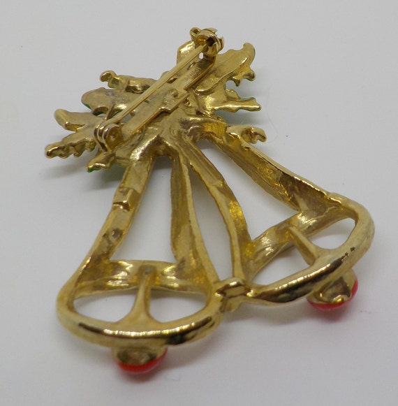Vintage Double Gold Tone Christmas Bells Brooch (… - image 3