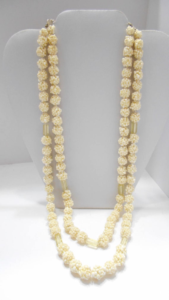 Vintage White Plastic Beaded Necklace, Japan (5092
