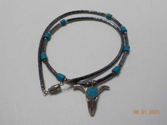 Vintage 22" Plastic Hematite Beaded Necklace (253… - image 4