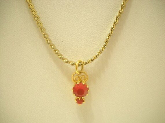 Vintage Gold Tone Double Red Beaded Choker Neckla… - image 1