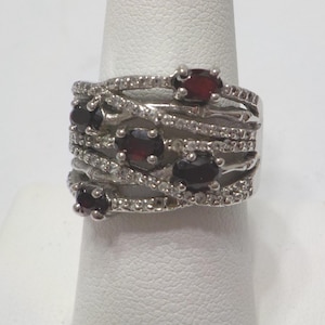 Vintage Dark Ruby Red Crystals Ring (1313/1323) Size 8.5