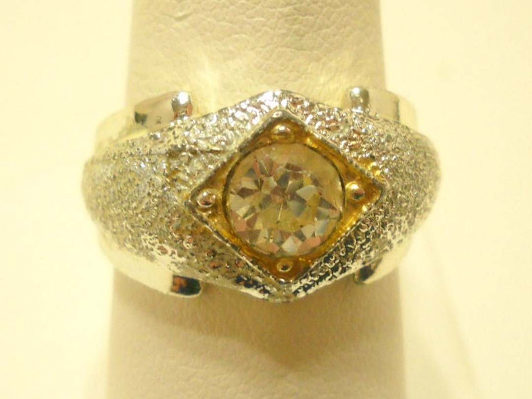 Vintage Silver Tone, Large Clear Rhinestone Ring (0118) Size 9 - Etsy