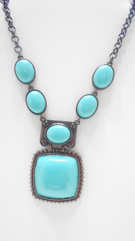 Vintage Liz Claiborne 19" Faux Turquoise Necklace… - image 2