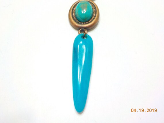 Vintage Faux Turquoise Pendant Necklace (329) - image 7