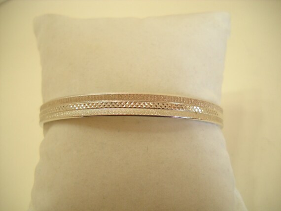 Vintage Monet Silver Tone Etched Bangle Bracelet … - image 2